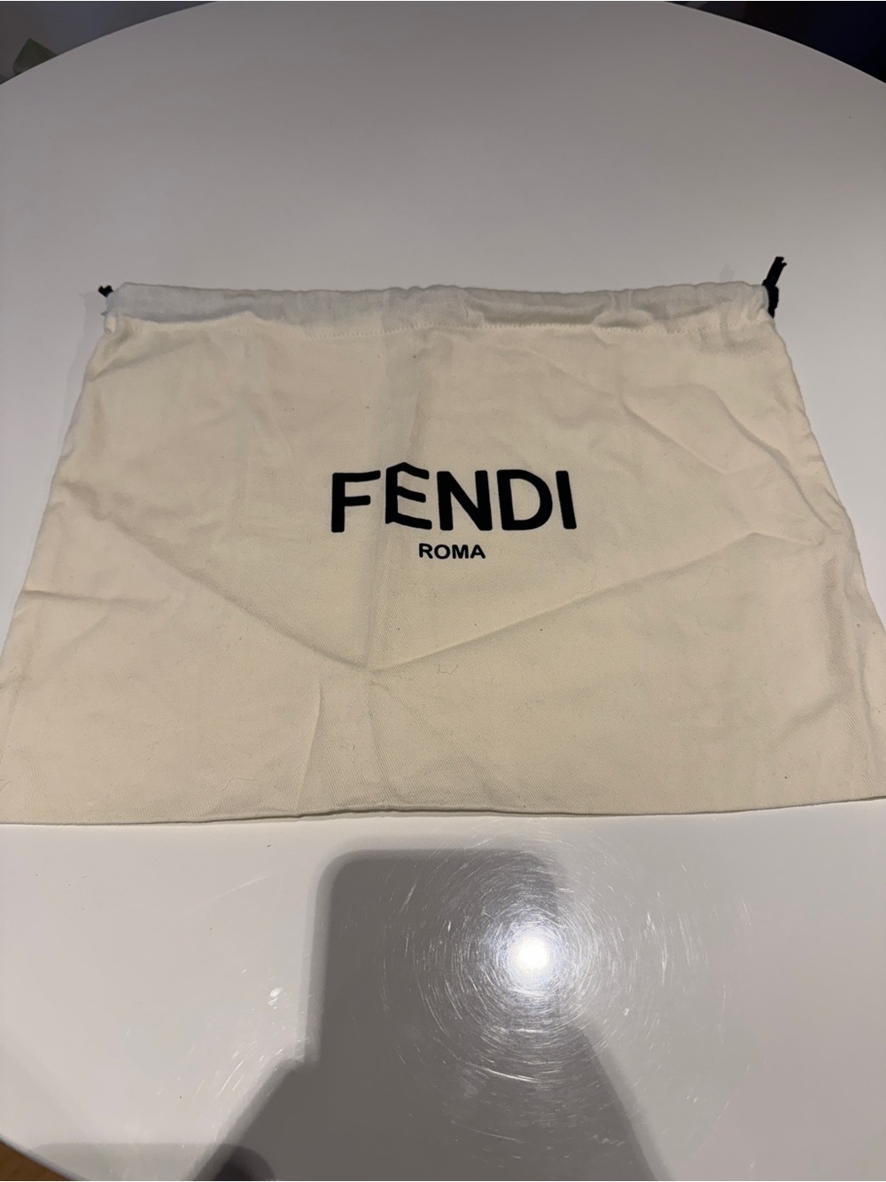 Fendi Cream Canvas Drawstring Pouch with Black Logo